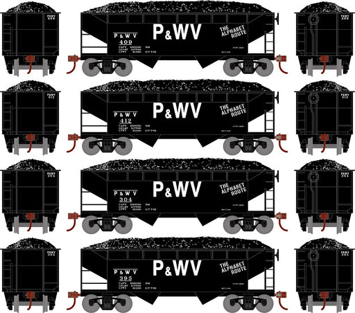Roundhouse 1293 HO Scale 34' Offset Open Hopper Pittsburgh & West Virginia P&WV 4 Pack #2