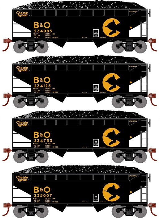 Roundhouse 1295 HO Scale 34' Offset Open Hopper Chessie System B&O 4 Pack #1