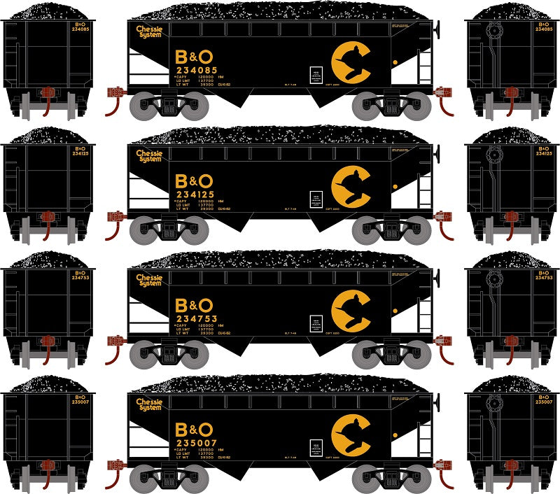 Roundhouse 1295 HO Scale 34' Offset Open Hopper Chessie System B&O 4 Pack #1