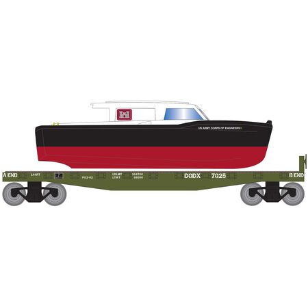 Roundhouse 2279 HO Scale 40' Flatcar with Army COE Boat DODX 7025