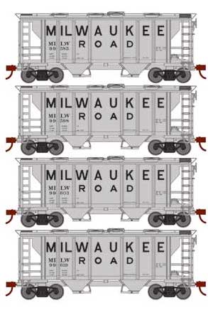 Roundhouse 2388 HO PS-2 2003 2 Bay Covered Hopper Milwaukee Road MILW 4 Pack