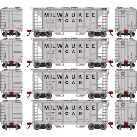 Roundhouse 2388 HO PS-2 2003 2 Bay Covered Hopper Milwaukee Road MILW 4 Pack