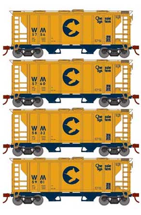 Roundhouse 2396 HO PS-2 2003 2 Bay Covered Hopper Chessie System WM 4 Pack