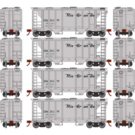 Roundhouse 2416 HO PS-2 2003 2 Bay Covered Hopper Rio Grande D&RGW 4 Pack