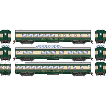 Roundhouse 79123 HO Scale Streamlined Passenger 3 Car Set Burlington Northern BN