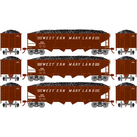 Roundhouse 88181 HO Scale 40' Offset Open Hopper Western Maryland WM 3 Pack