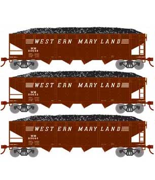 Roundhouse 88181 HO Scale 40' Offset Open Hopper Western Maryland WM 3 Pack