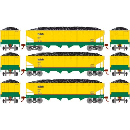 Roundhouse 88183 HO Scale 40' Offset Open Hopper Peabody Coal PCCX 3 Pack