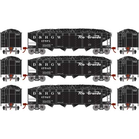 Roundhouse 88184 HO Scale 40' Offset Open Hopper Rio Grande D&RGW 3 Pack