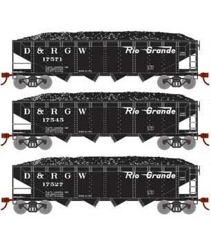 Roundhouse 88184 HO Scale 40' Offset Open Hopper Rio Grande D&RGW 3 Pack