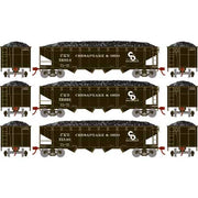 Roundhouse 88186 HO Scale 40' Offset Open Hopper Chesapeake & Ohio C&O 3 Pack