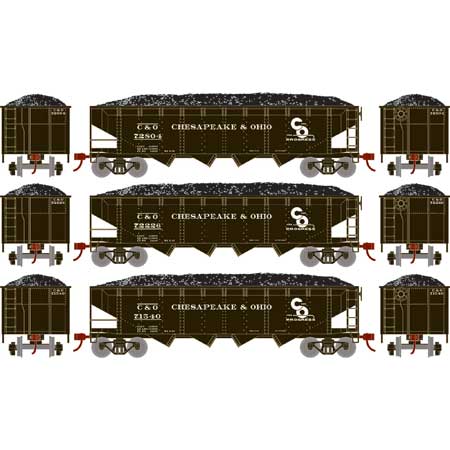 Roundhouse 88186 HO Scale 40' Offset Open Hopper Chesapeake & Ohio C&O 3 Pack