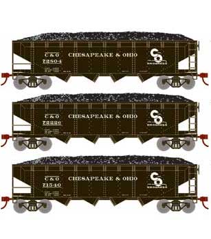 Roundhouse 88186 HO Scale 40' Offset Open Hopper Chesapeake & Ohio C&O 3 Pack