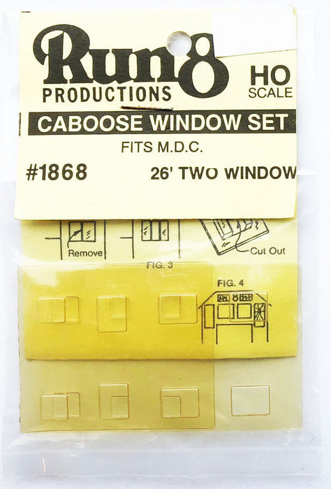 Run 8 Productions 1868 HO Scale Caboose Window Set MDC 26' Two Window