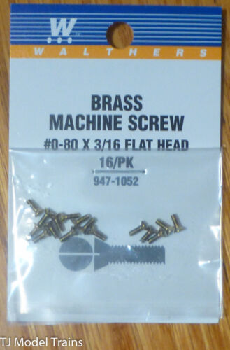Walthers 947-1052 0-80 Brass Flat Head Machine Screws 3/16 x .060" 16 Pack