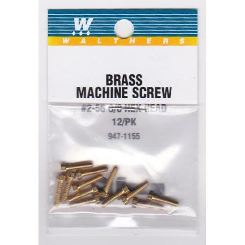 Walthers 947-1155 2-56 x 3/8 Brass Screw 12 Pack