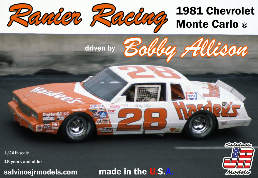 Salvinos JR Models 1/24 Ranier Racing 1981 Chevrolet Monte Carlo Hardee's #28 Bobby Allison
