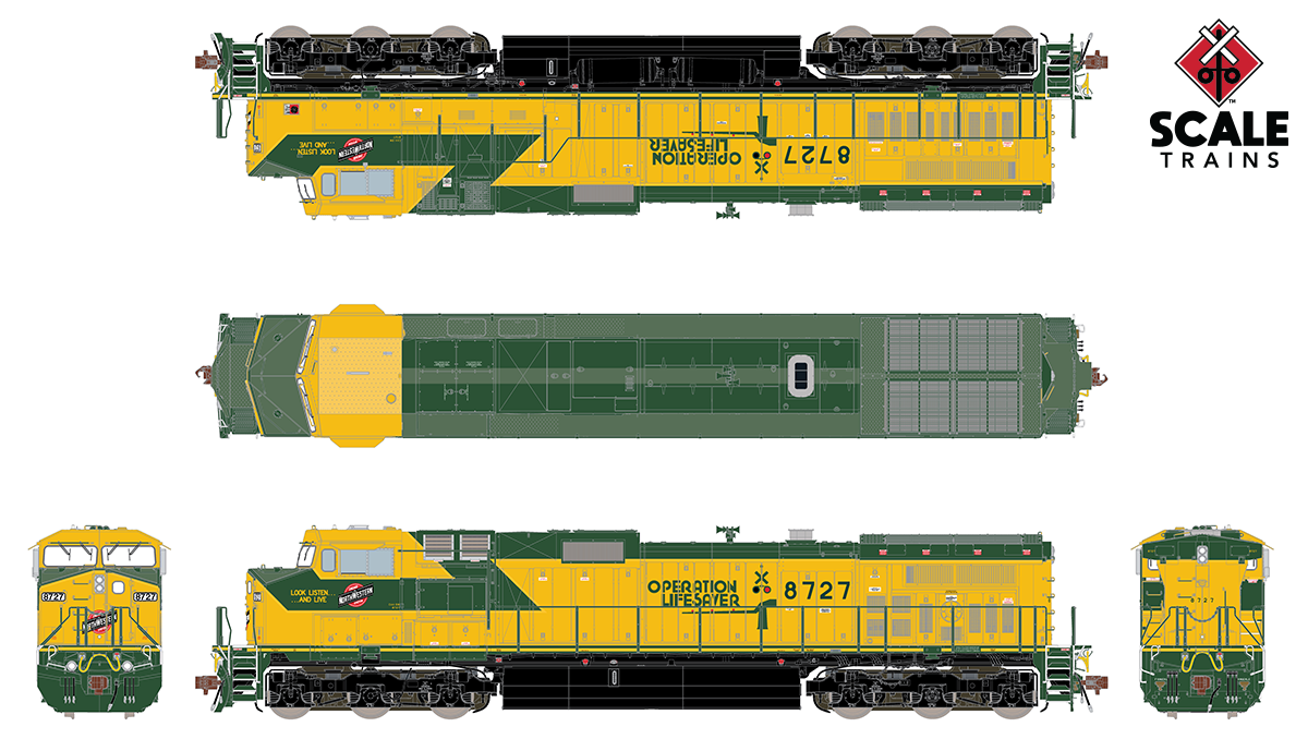 ScaleTrains 33475 Rivet Counter HO Scale GE Dash 9 (C44-9W) Chicago NorthWestern "OLS" CN&W 8727