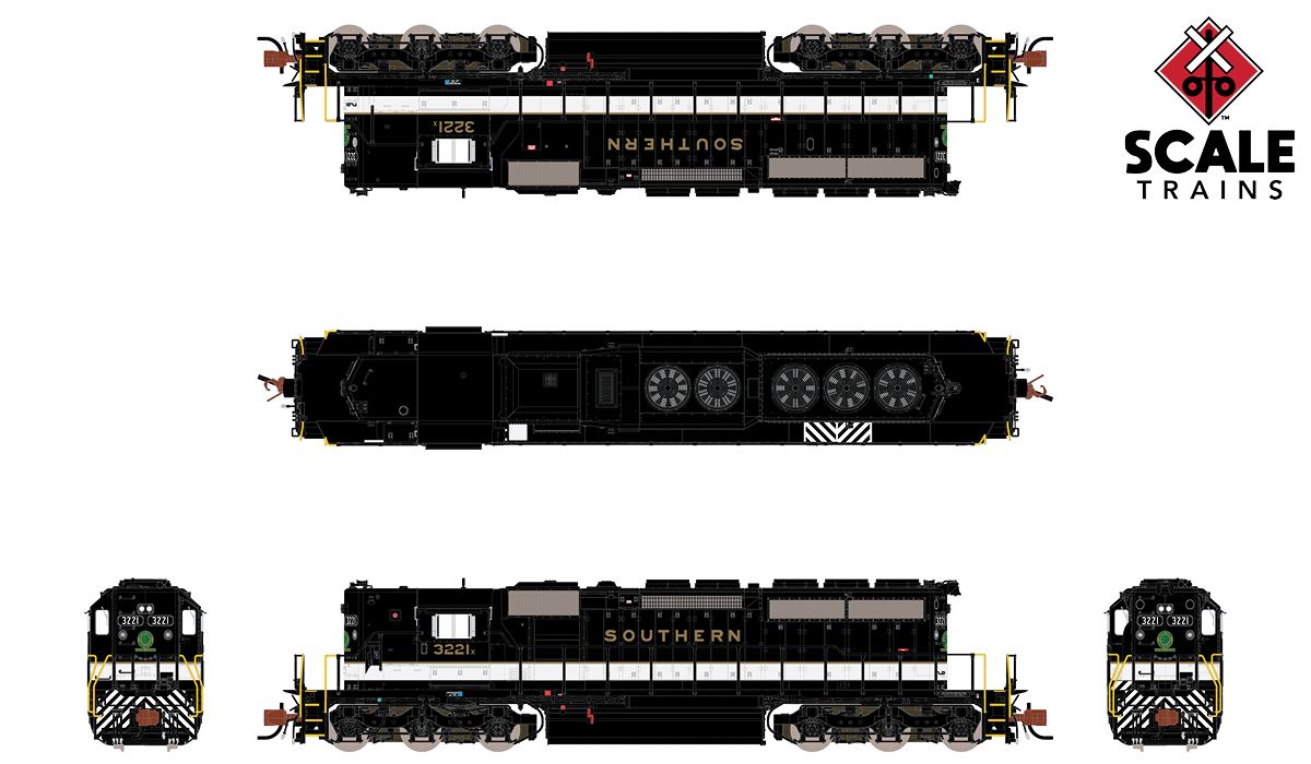 ScaleTrains 33808 Rivet N Scale EMD High Hood SD40-2 "Gold" Southern 3221X