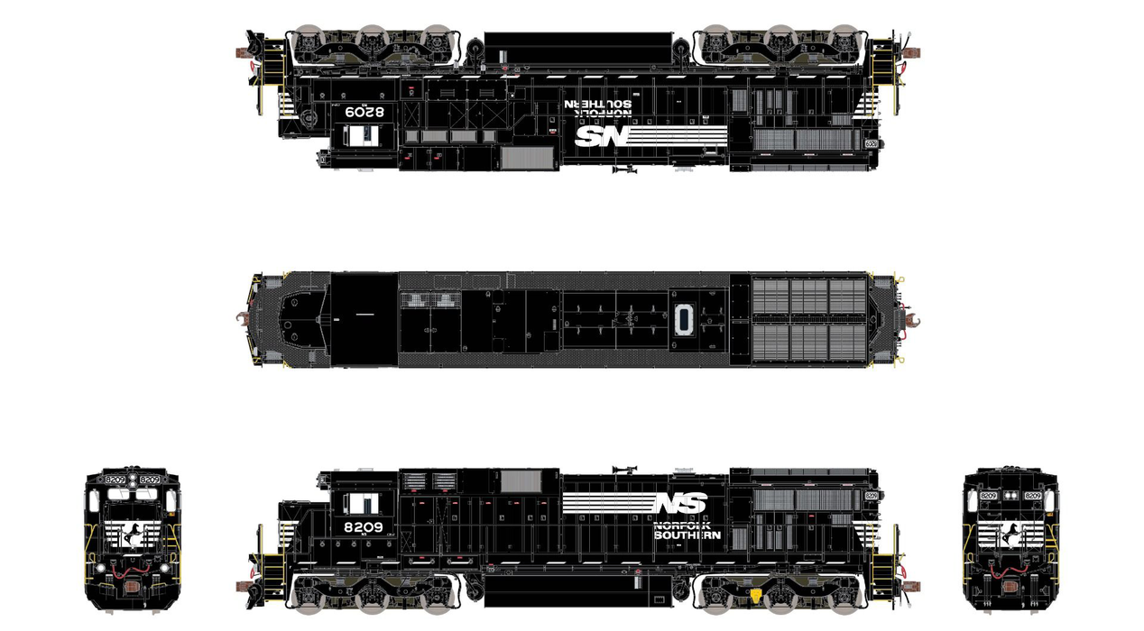 ScaleTrains 38746 Rivet HO GE C39-8 Phase III "Ditch Lights" Norfolk Southern NS 8209 DC