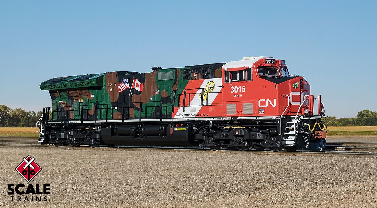 ScaleTrains Rivet 33179 HO Scale GE ET44AC Tier 4 GEVo Diesel "Veterans" CN 3015 LokSound