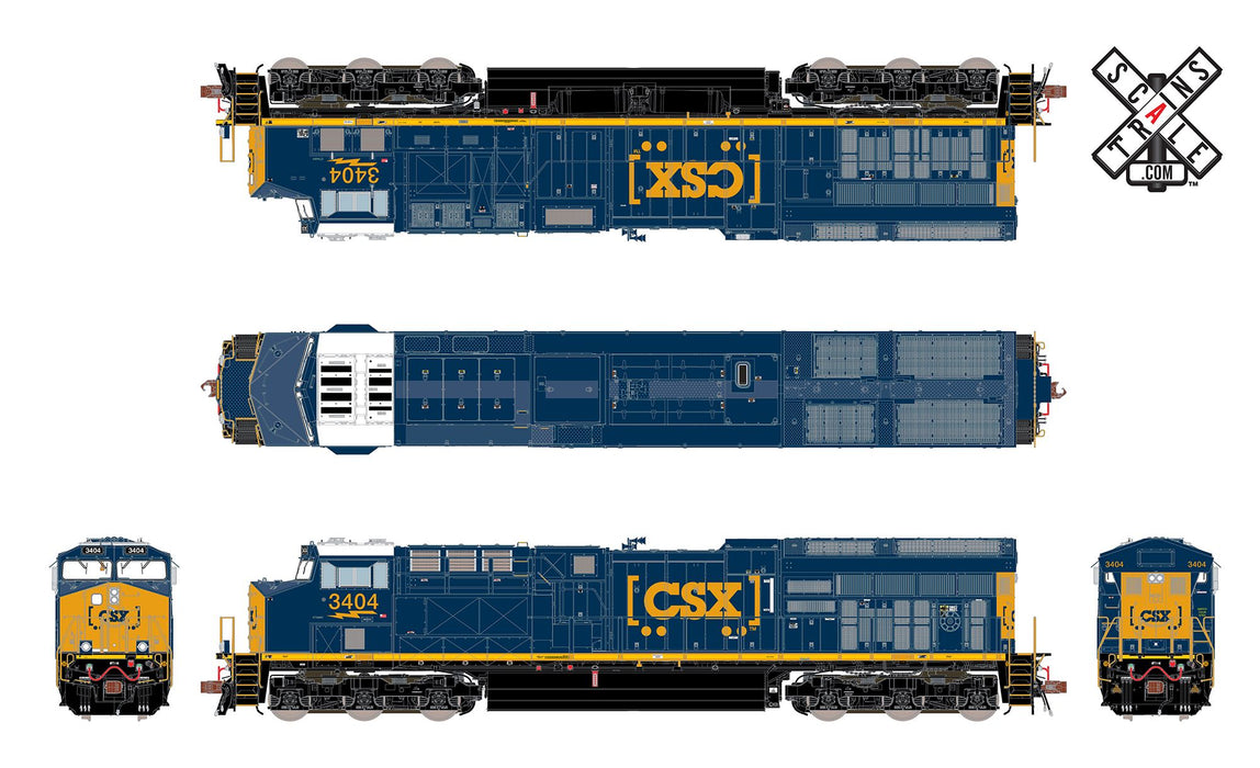ScaleTrains Rivet 33189 HO Scale GE ET44AC Tier 4 GEVo Diesel CSX 3404 DCC LokSound
