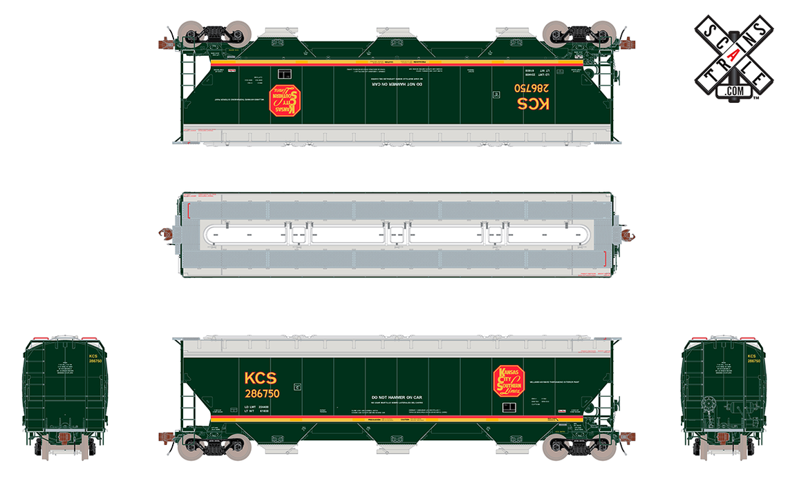 ScaleTrains Rivet 33328 HO Scale Gunderson 5188 Covered Hopper Kansas City Southern KCS 286783