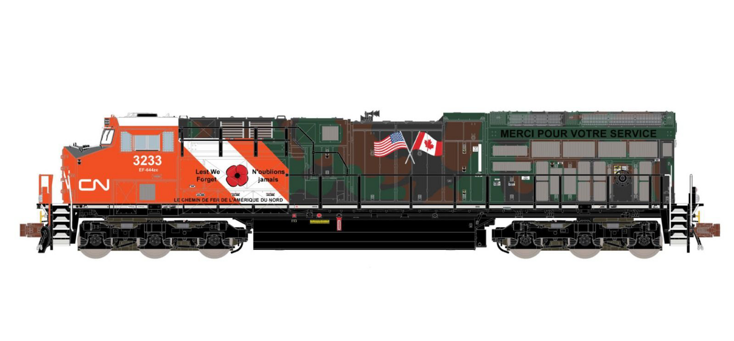 ScaleTrains Rivet 33644 N Scale GE ET44 Tier 4 Diesel "Veterans Commemorative" CN 3233 DCC & Sound