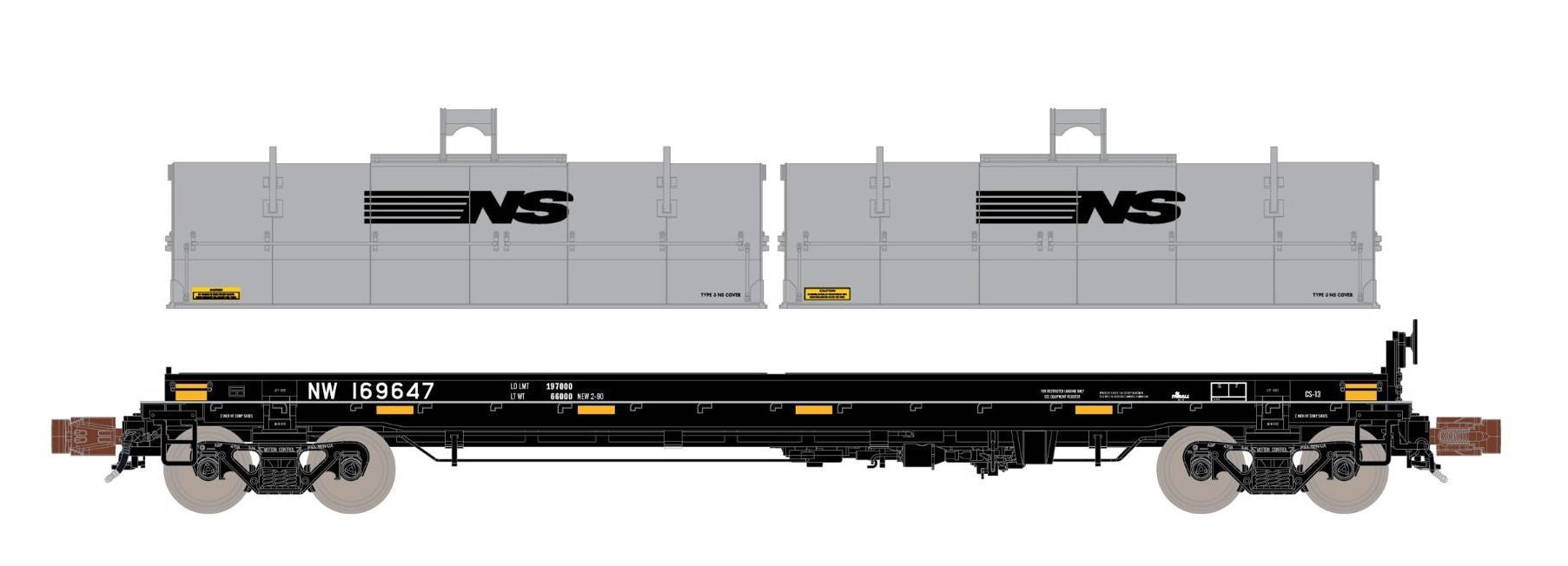 ScaleTrains Rivet 38508 HO Scale Thrall 48' Coil Steel Car "Gray Hoods" Norfolk Southern NS 169647