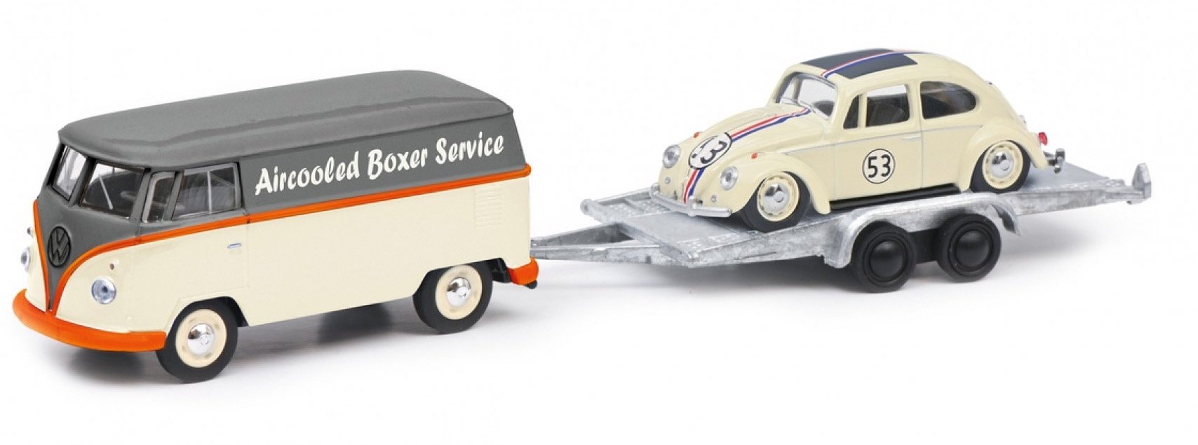 Schuco 452033400 (1:64) VW T1 Van with Trailer and 53 Beetle Lowrider