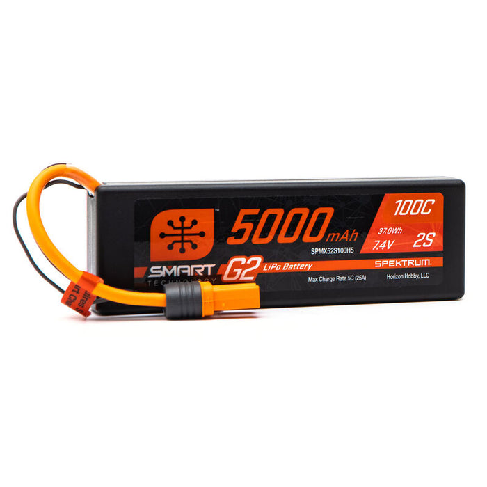 Spektrum SPMX52S100H5 5000mAh 2S 7.4V 1000C SMART G2 LiPo Battery with IC5/EC5