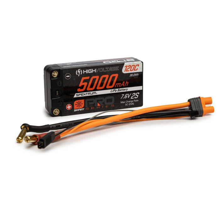 Spektrum SPMX52S120HT 5000mAh 7.6V SMART Pro Race HV 120C Hardcase LiPo Battery with 5mm Ports