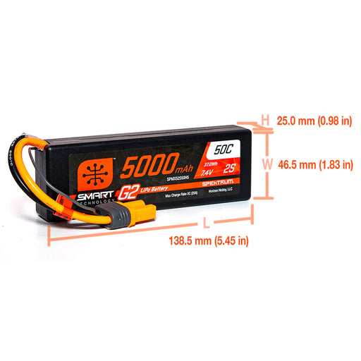 Spektrum SPMX52S50H5 5000mAh 2S 7.4V 50C SMART G2 LiPo Battery with IC5/EC5