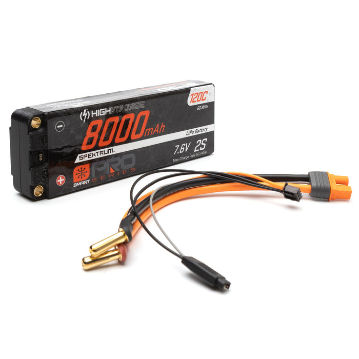 Spektrum SPMX82S120HT 8000mAh 7.6V SMART Pro Race HV 120C Hardcase LiPo Battery with 5mm Ports