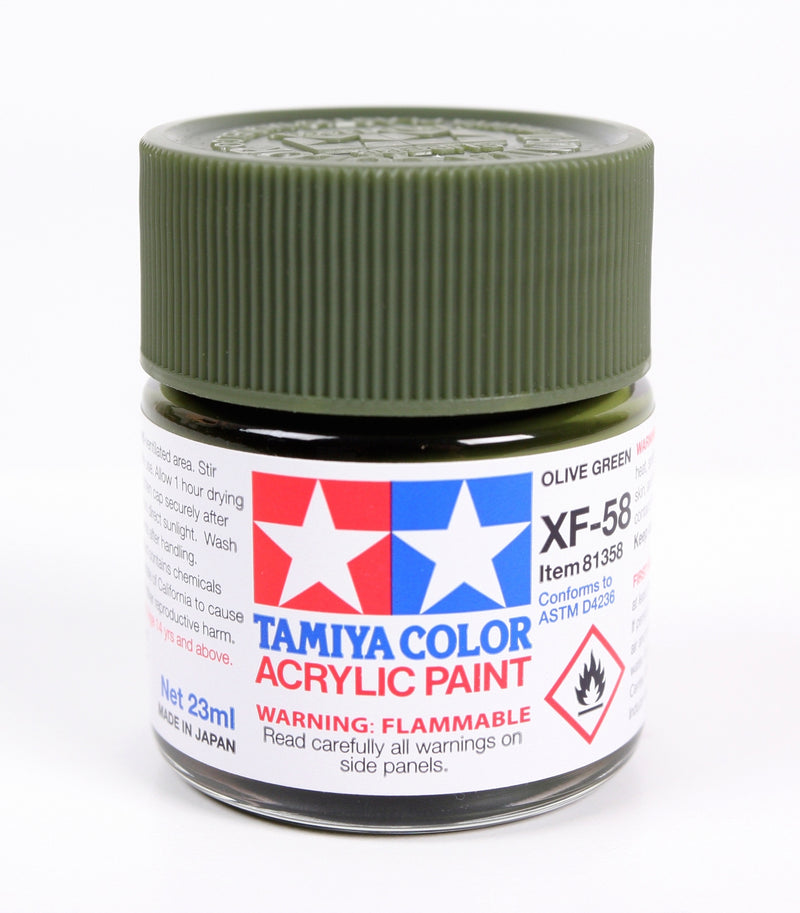 Tamiya 81358 Acrylic Model Paint XF-58 Flat Olive Green 23ml (3/4oz)