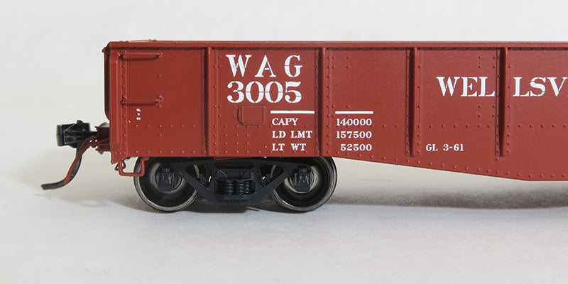 Tangent Scale Models 10925-02 HO Scale Bethlehem 70-Ton Gondola Wellsville Addison & Galton WAG 3007