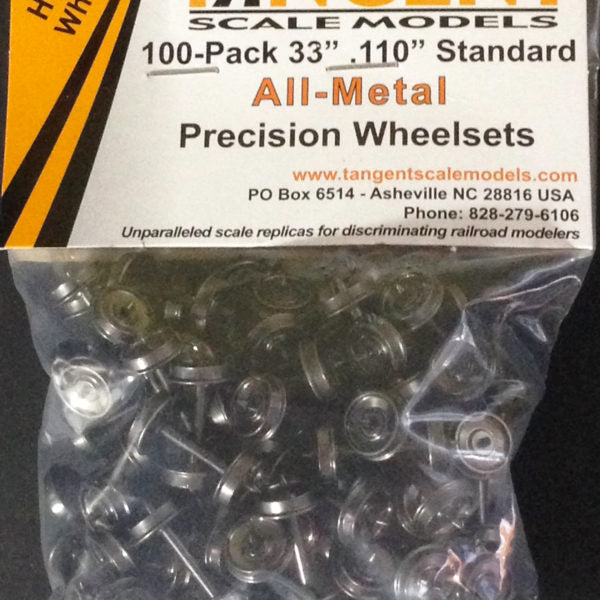 Tangent Scale Models 119 HO Scale 33" Normal Tread RP25 All-Metal Wheelsets 100 Pack