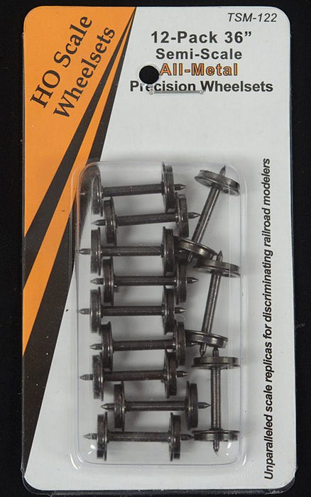 Tangent Scale Models 122 36" Semi-Scale Tread All-Metal Wheelsets 12 Pack