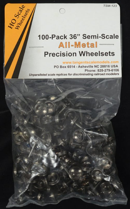 Tangent Scale Models 123 HO Scale 36" Semi-Scale .88 Tread All-Metal Wheelsets 100 Pack