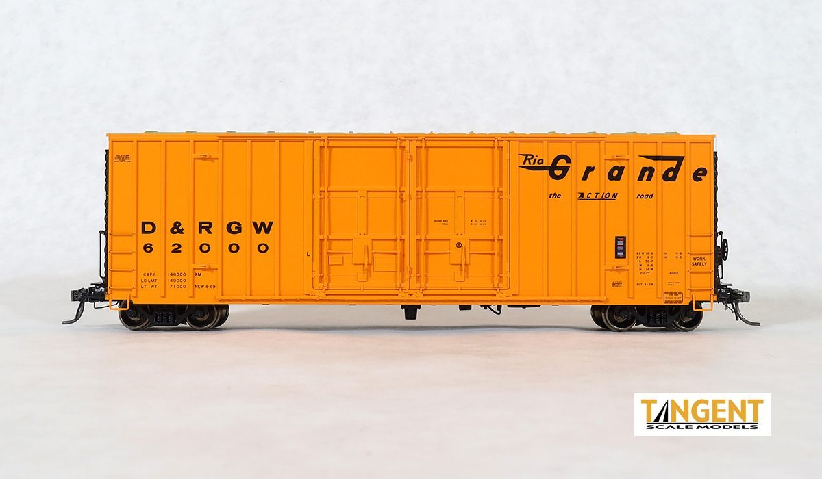 Tangent Scale Models 29012 50' High Cube Gunderson 6089 Boxcar Rio Grande “Delivery 1969” D&RGW