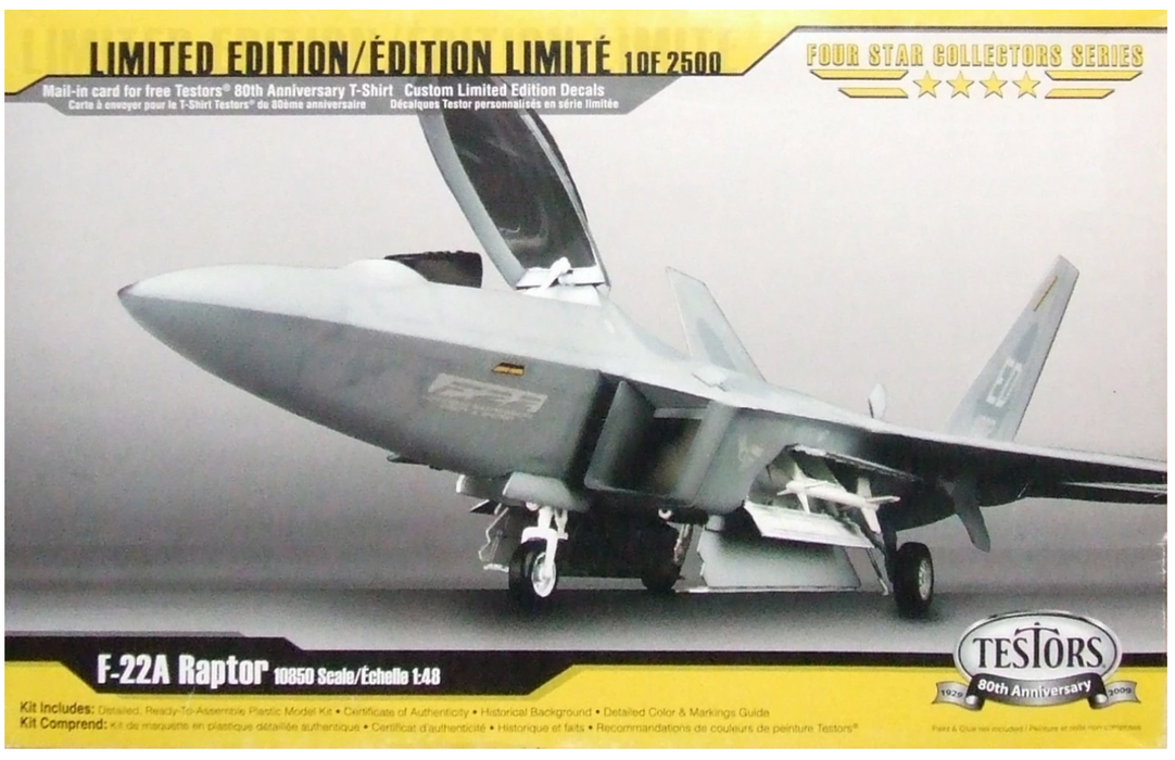 Testors 10850 1/48 F-22A Raptor Limited Edition NOSTestors 10850 1/48 F-22A Raptor Limited Edition NOS