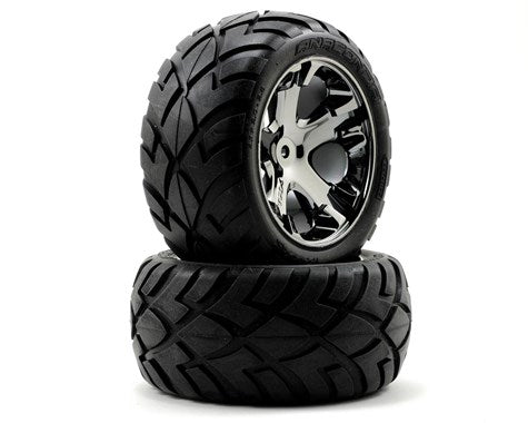 Traxxas 3773A All Star Black Chrome Rear Wheels with Anaconda Tires for 2WD Rustler Stampede