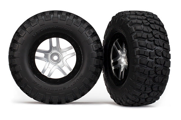 Traxxas 6873 BF Goodrich T/A KM2 Tires and Satin Chrome Wheels for Slash 2WD Rear 4x4 F&R