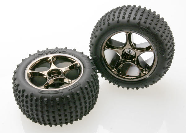 Traxxas 2470A 2.2 Alias Tires on Black Chrome Tracer Wheels for Bandit Rear