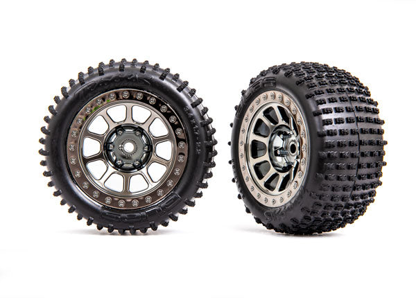 Traxxas 2470T Rear 2.2" Alias Ribbed Medium Compound Tires Mounted on Black Chrome Wheels 2 Pack