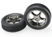 Traxxas 2471A Front 2.2" Alias Ribbed Soft Compound Tires mounted on Black Chrome Tracer Wheels