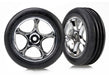 Traxxas 2471R Front 2.2" Alias Ribbed Soft Compound Tires mounted on Chrome Tracer Wheels