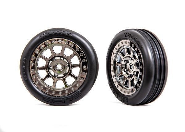 Traxxas 2471T Front 2.2" Alias Ribbed Medium Compound Tires mounted on Black Chrome Wheels 2 Pack