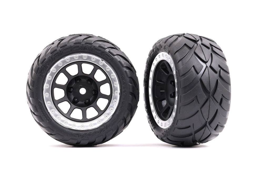 Traxxas 2478G 2.2" Graphite Gray and Satin Chrome Wheels with Anaconda Tires for Bandit Rear 2 Pack
