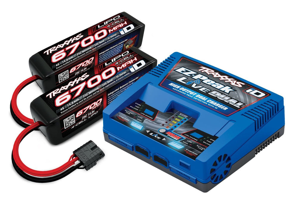 Traxxas 2997 EZ-Peak Live Dual RC Battery Charger Completer Pack with 2 4S 6700mAh 14.8V 25C Batteries